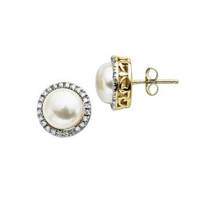 Lord & Taylor Pearl Diamond Earrings 14k .14ct 8MM